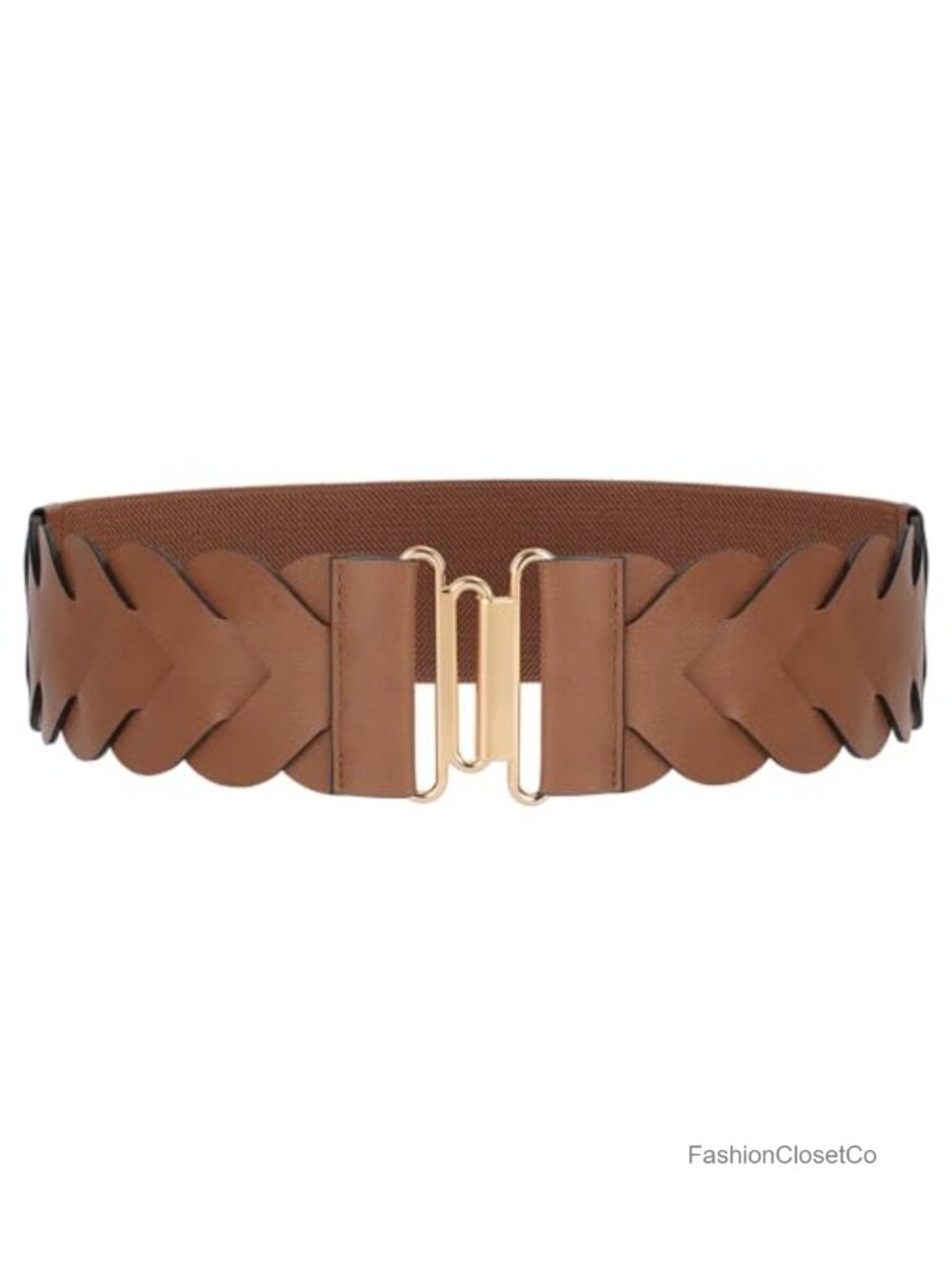 Women's Wide Stretchy Faux Leather Braided Waist Belt with Gold Buckle